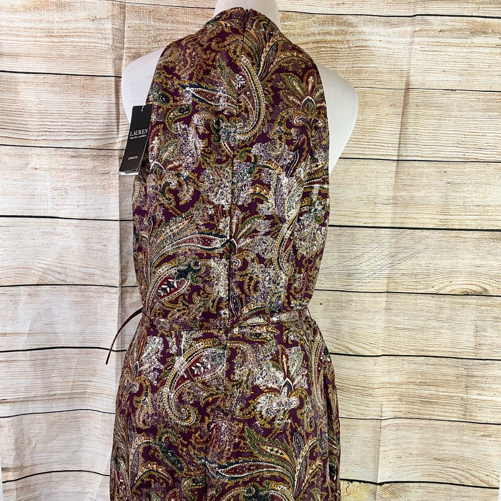 Black label LRL halter paisley metallic jacquard gown with belt women size 12 - Picture 11 of 15